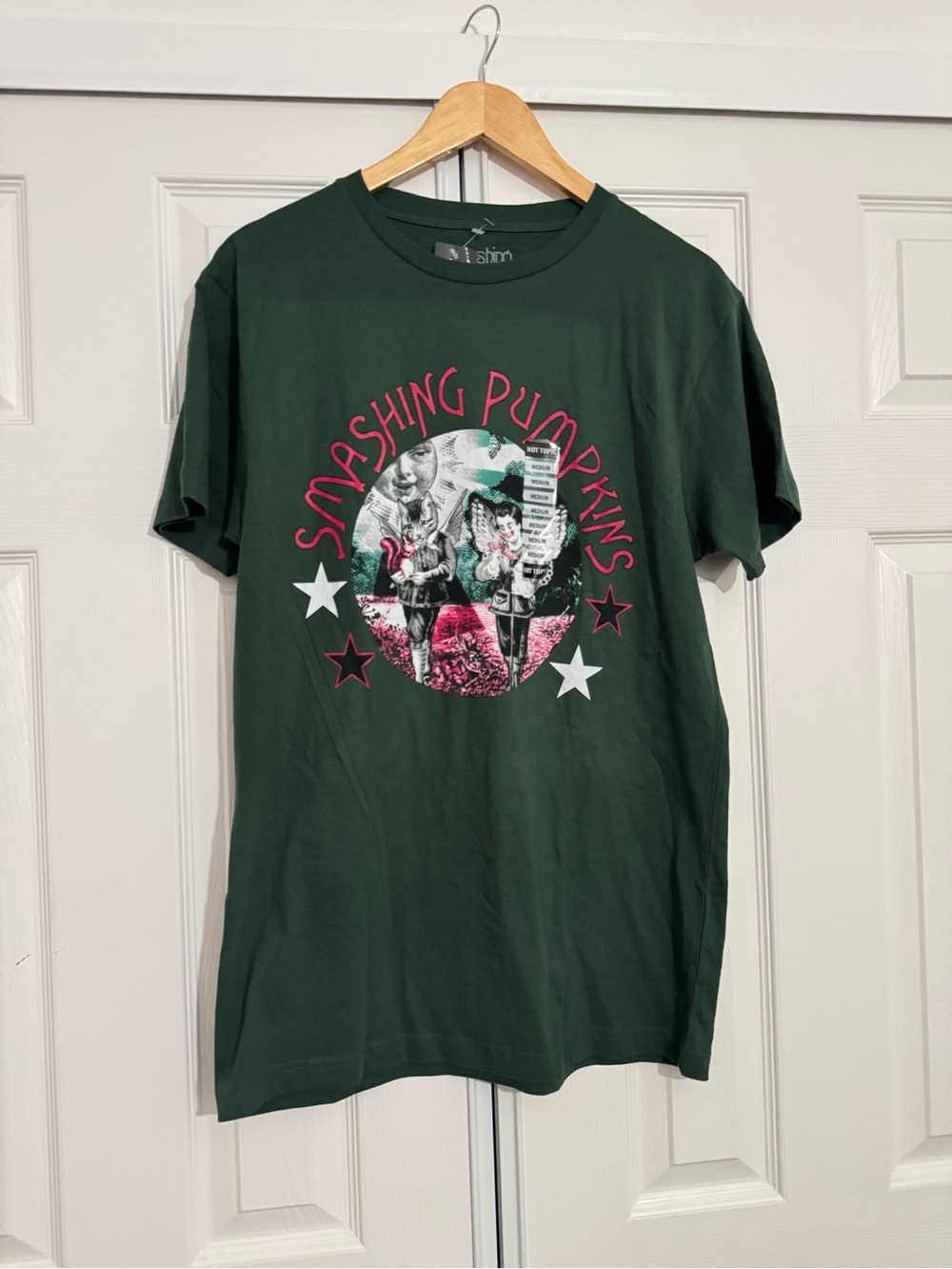 Hot Topic Smashing Pumpkins Graphic Tee - Dark Green with Pink & White Accent
